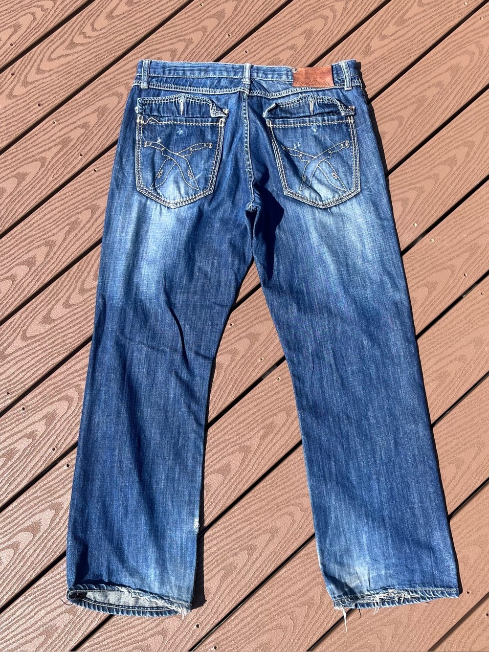 Artful Denim Vintage Y2K Distressed Baggy Bootcut Jeans.